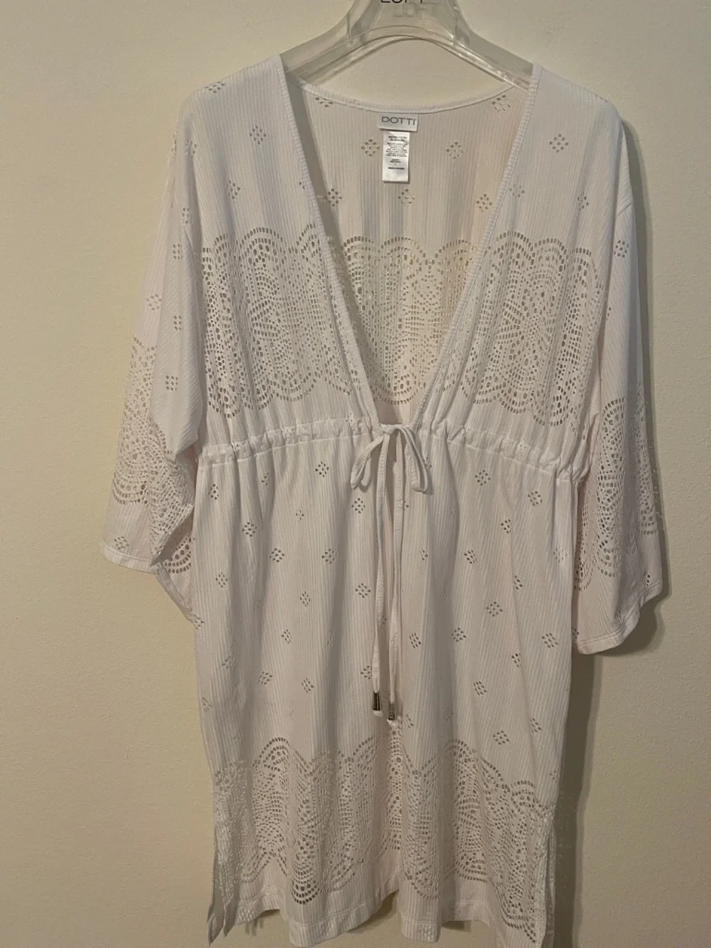 Dotti Beach Cover-Up White V-Neck Tie-Front